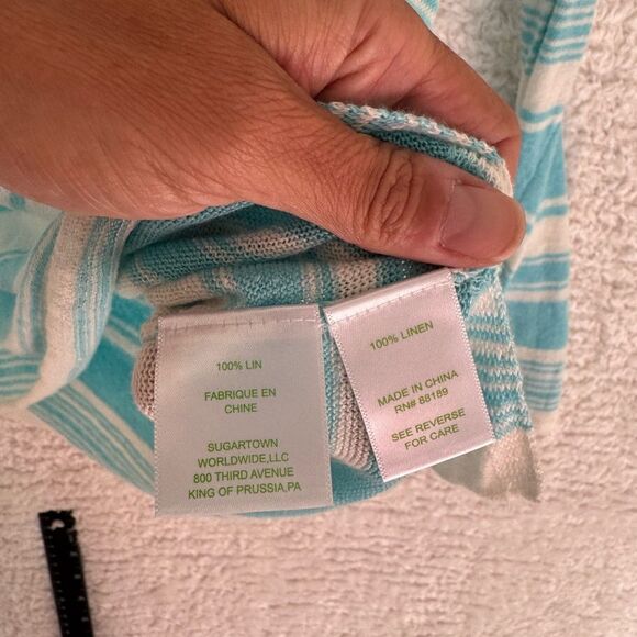 small- Lilly Pulitzer Teal and white Striped Long Sleeve Top linen sweater - Picture 3 of 8